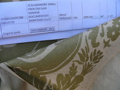 Scalamandre Small Fren Old Gold Damask Documentary Print Silk MSRP 600/y