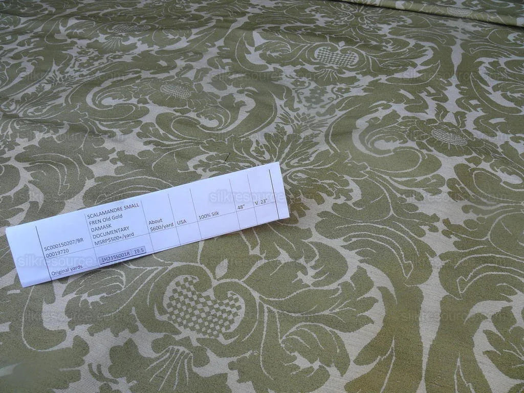 Scalamandre Small Fren Old Gold Damask Documentary Print Silk MSRP 600/y