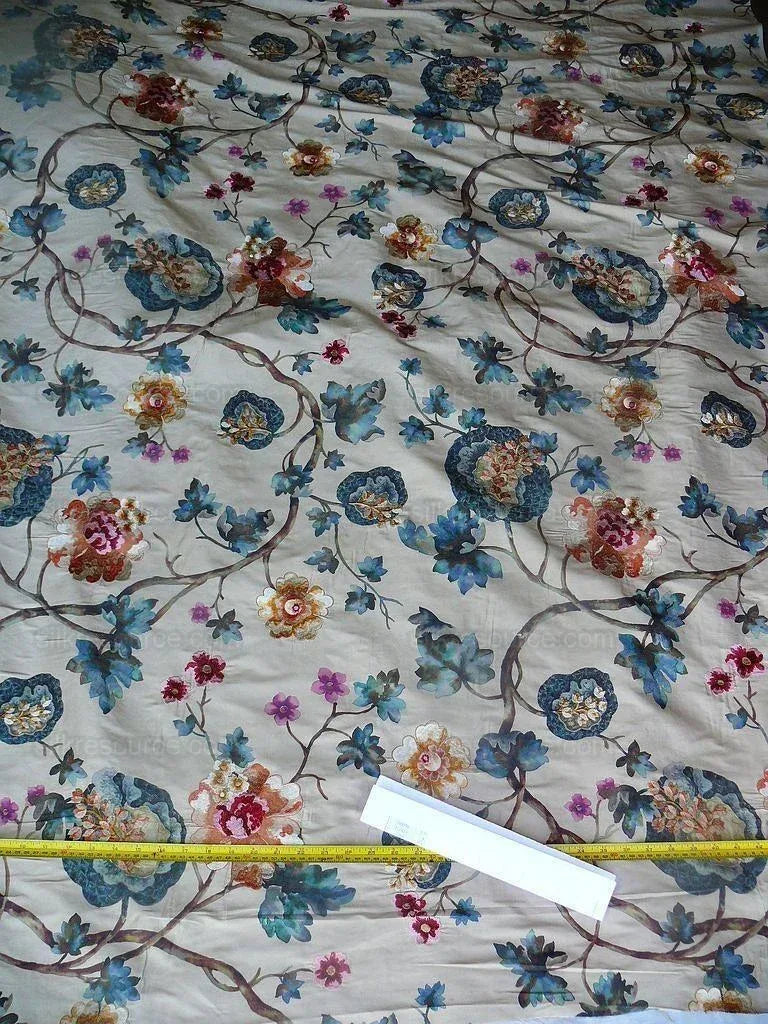 Scalamandre Villa Balbianello Silk Print & Embroidery Muted Bron