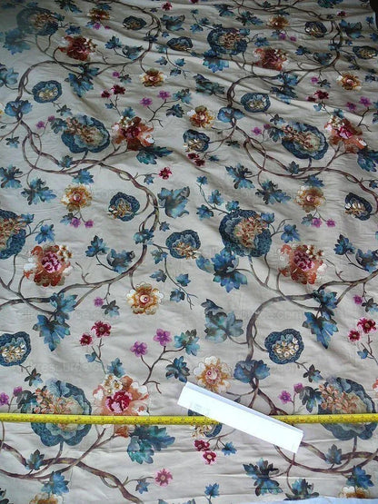 Scalamandre Villa Balbianello Silk Print & Embroidery Muted Bron