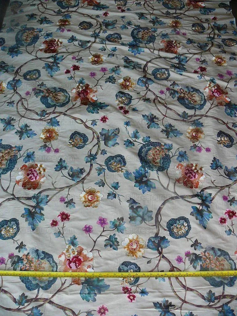 Scalamandre Villa Balbianello Silk Print & Embroidery Muted Bron