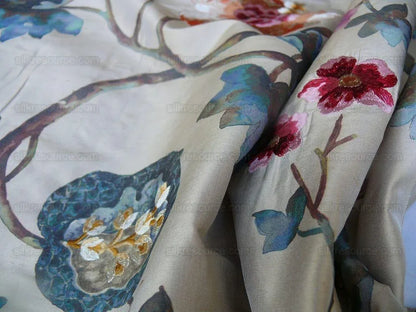 Scalamandre Villa Balbianello Silk Print & Embroidery Muted Bron