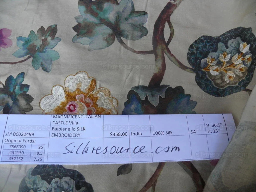 Scalamandre Villa Balbianello Silk Print & Embroidery Muted Bron