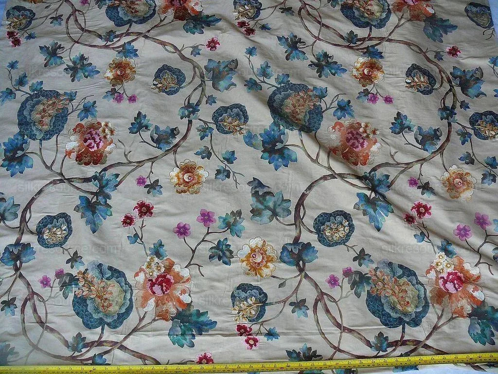 Scalamandre Villa Balbianello Silk Print & Embroidery Muted Bron