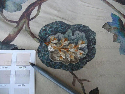 Scalamandre Villa Balbianello Silk Print & Embroidery Muted Bron