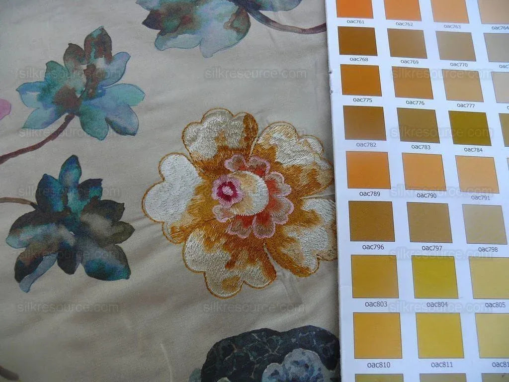 Scalamandre Villa Balbianello Silk Print & Embroidery Muted Bron