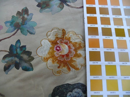 Scalamandre Villa Balbianello Silk Print & Embroidery Muted Bron