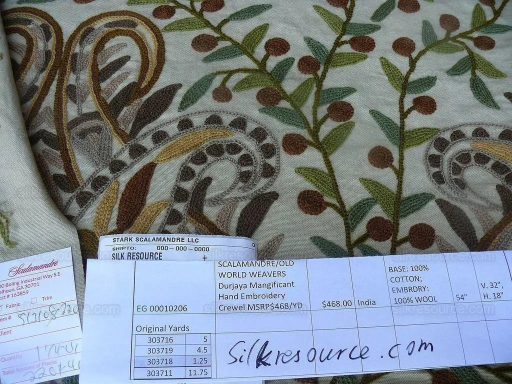 Scalamandre Magnificent Burjaya Crewel Paisley Green MSRP USD 468