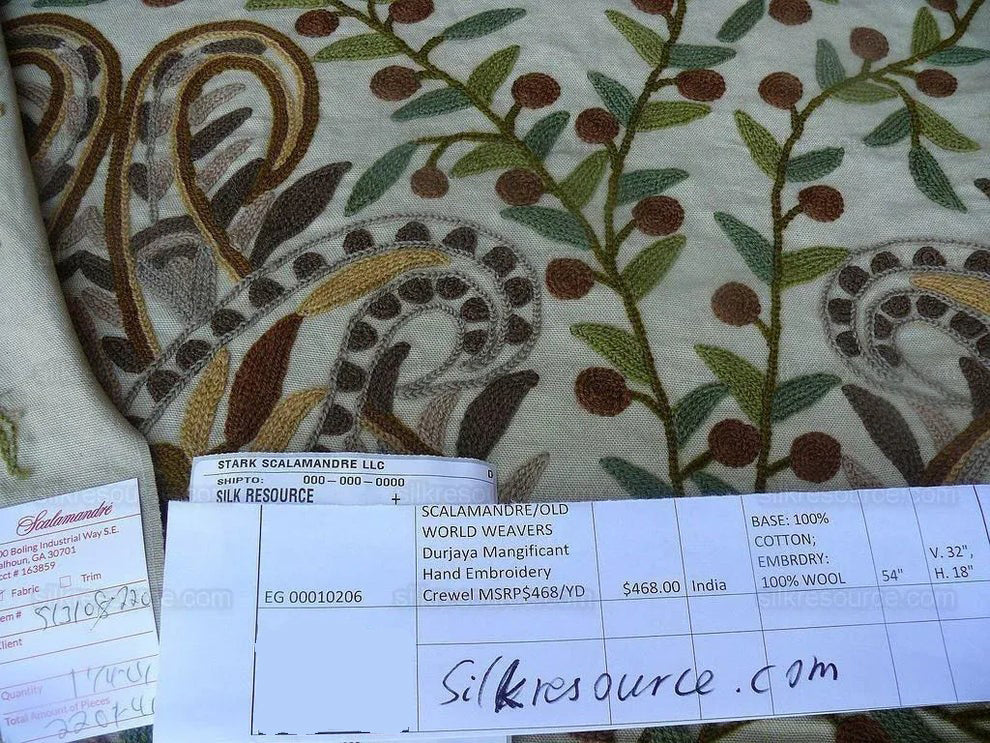 Scalamandre Magnificent Durjaya Crewel Paisley Green  Bty MSRP 468/Y