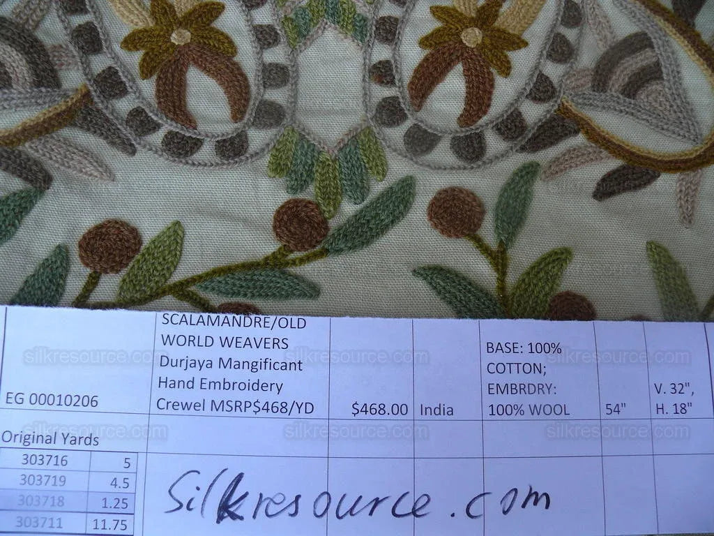 Scalamandre Magnificent Burjaya Crewel Paisley Green MSRP USD 468