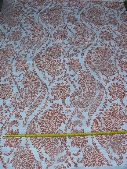by yard Scalamandre Lillian Coral Red Orange White Silk Linen Paisley Print MSRP USD 178Y
