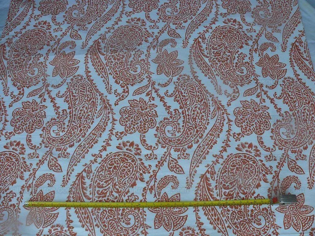 by yard Scalamandre Lillian Coral Red Orange White Silk Linen Paisley Print MSRP USD 178Y