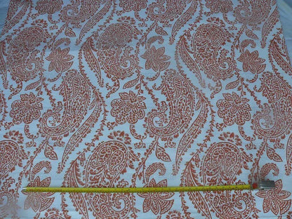 by yard Scalamandre Lillian Coral Red Orange White Silk Linen Paisley Print MSRP USD 178Y