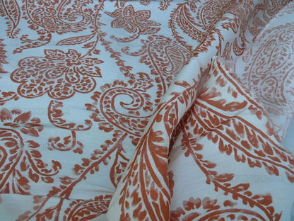 by yard Scalamandre Lillian Coral Red Orange White Silk Linen Paisley Print MSRP USD 178Y