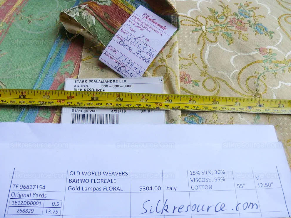 Scalamandre Barino Floreale Gold Lampas Lace Italy MSRP USD 304/Y