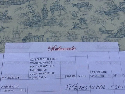 Scalamandre Toile de jouy Amuse Bouches Blue Cream White French Country Print Chintz Duck Dog Donkey MSRP USD 392/Y