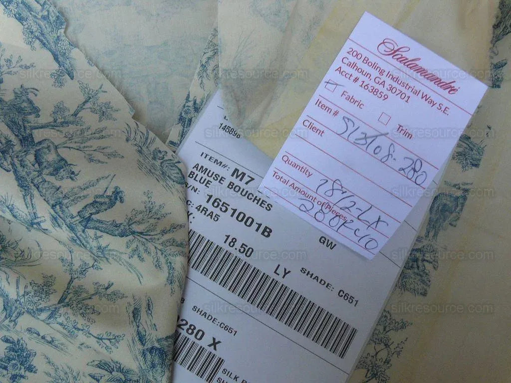 Scalamandre Toile de jouy Amuse Bouches Blue Cream White French Country Print Chintz Duck Dog Donkey MSRP USD 392/Y