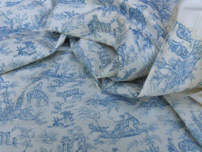Scalamandre Toile de jouy Amuse Bouches Blue Cream White French Country Print Chintz Duck Dog Donkey MSRP USD 392/Y