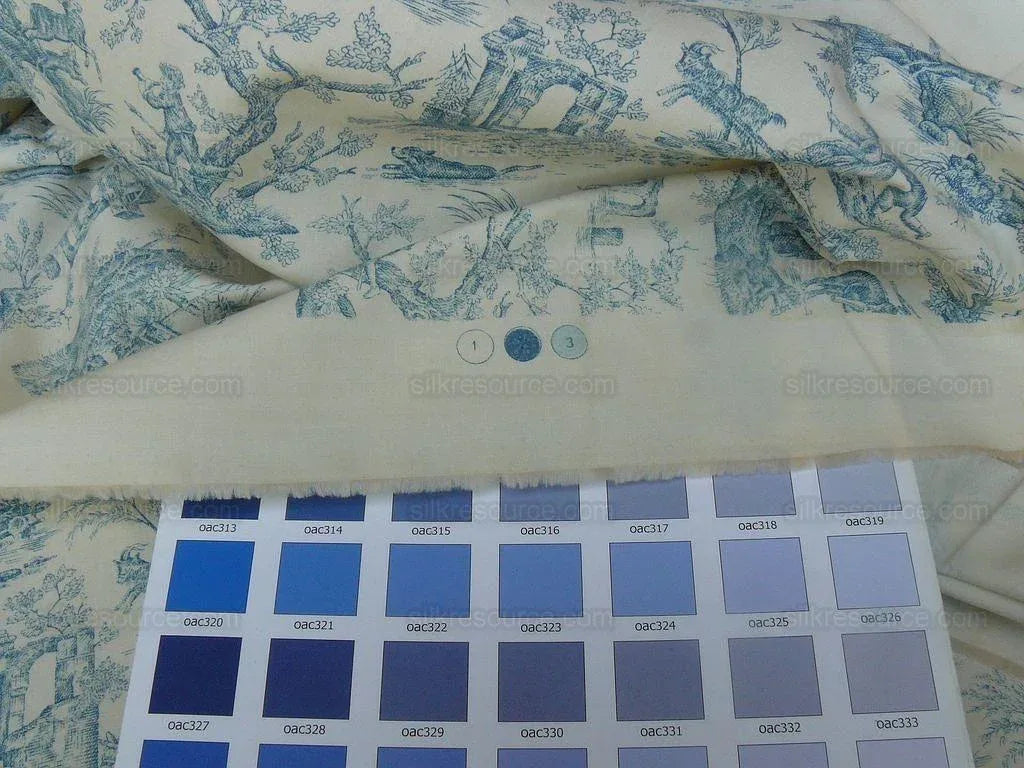 Scalamandre Toile de jouy Amuse Bouches Blue Cream White French Country Print Chintz Duck Dog Donkey MSRP USD 392/Y