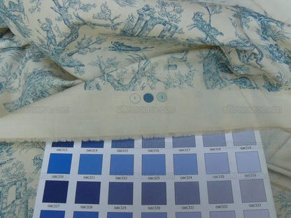 Scalamandre Toile de jouy Amuse Bouches Blue Cream White French Country Print Chintz Duck Dog Donkey MSRP USD 392/Y