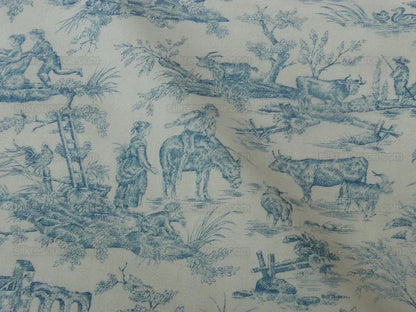 Scalamandre Toile de jouy Amuse Bouches Blue Cream White French Country Print Chintz Duck Dog Donkey MSRP USD 392/Y