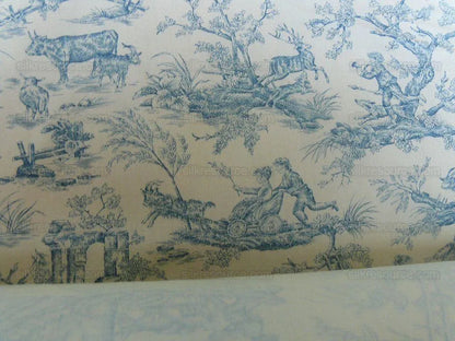 Scalamandre Toile de jouy Amuse Bouches Blue Cream White French Country Print Chintz Duck Dog Donkey MSRP USD 392/Y