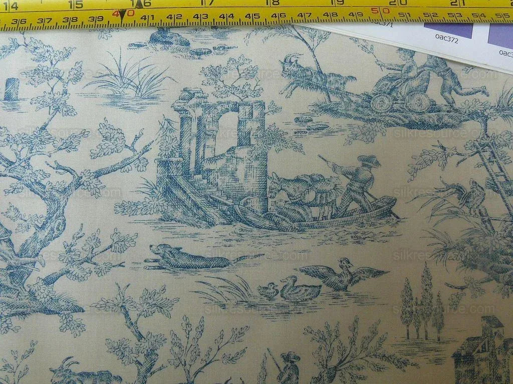 Scalamandre Toile de jouy Amuse Bouches Blue Cream White French Country Print Chintz Duck Dog Donkey MSRP USD 392/Y