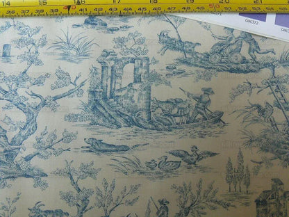 Scalamandre Toile de jouy Amuse Bouches Blue Cream White French Country Print Chintz Duck Dog Donkey MSRP USD 392/Y