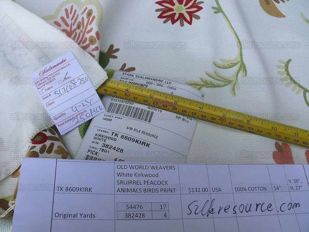 Scalamandre White Kirkwood Squirrel Peacock Acorn Animals Cotton