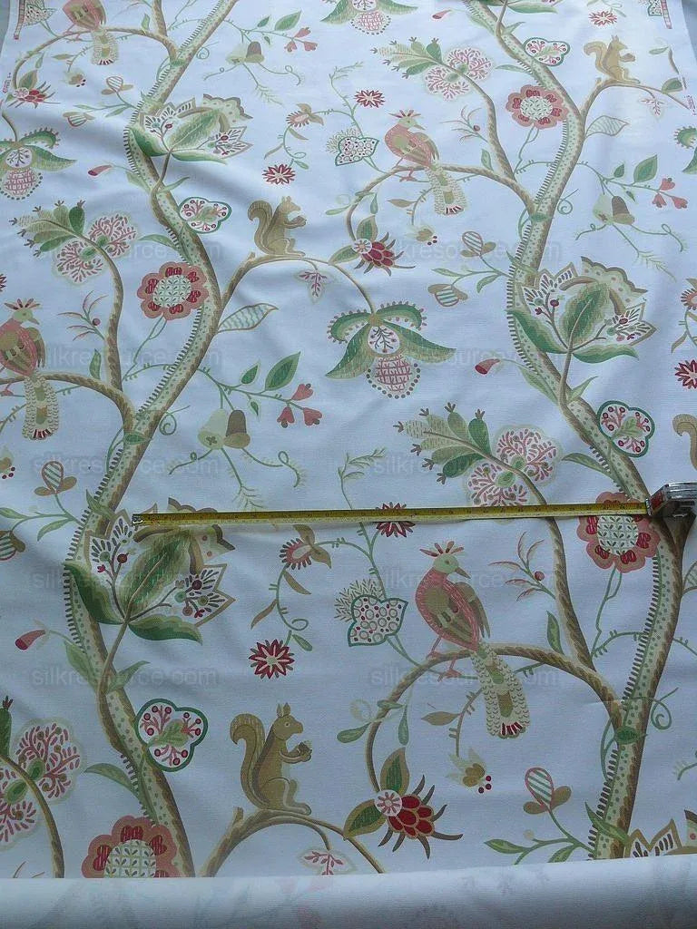 Scalamandre White Kirkwood Squirrel Peacock Acorn Animals Cotton
