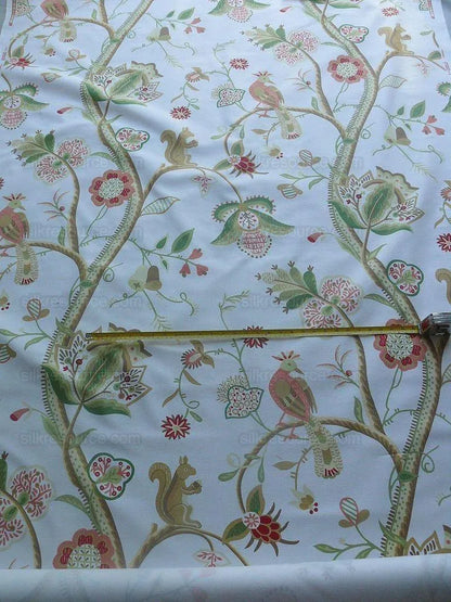 Scalamandre White Kirkwood Squirrel Peacock Acorn Animals Cotton