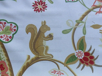 Scalamandre White Kirkwood Squirrel Peacock Acorn Animals Cotton
