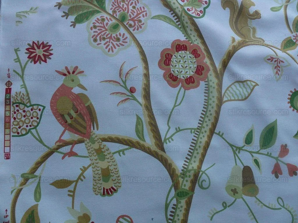 Scalamandre White Kirkwood Squirrel Peacock Acorn Animals Cotton