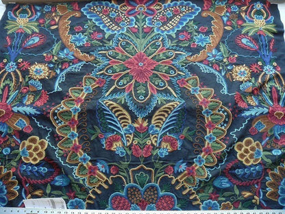 Scalamandre Magnificent Lalita Wool Crewel Rose Flower Black MSRP USD494/Y