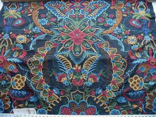 Scalamandre Magnificent Lalita Wool Crewel Rose Flower Black MSRP USD494/Y