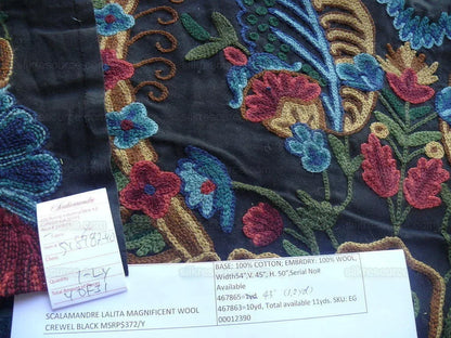 Scalamandre Magnificent Lalita Wool Crewel Rose Flower Black MSRP USD494/Y