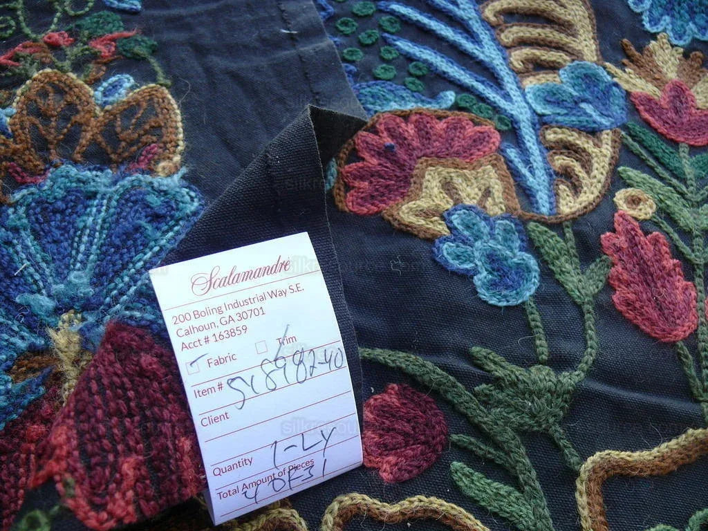 Scalamandre Magnificent Lalita Wool Crewel Rose Flower Black MSRP USD494/Y