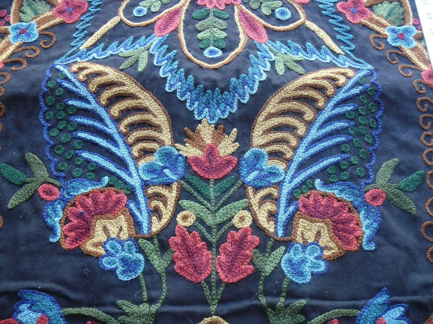 SCALAMANDRE MAGNIFCNT LALITA WOOL CREWEL ROSE FLOWER BLACK $372