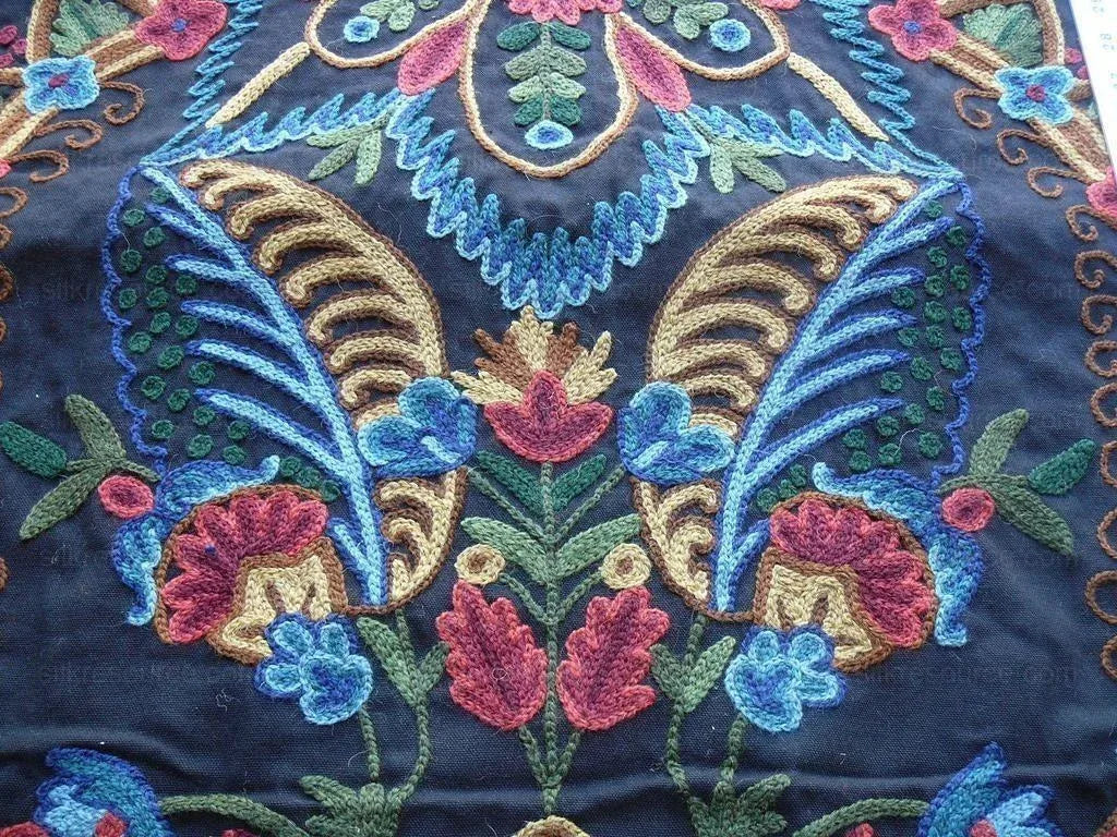 Scalamandre Magnificent Lalita Wool Crewel Rose Flower Black MSRP USD494/Y