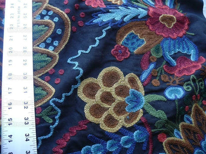 Scalamandre Magnificent Lalita Wool Crewel Rose Flower Black MSRP USD494/Y