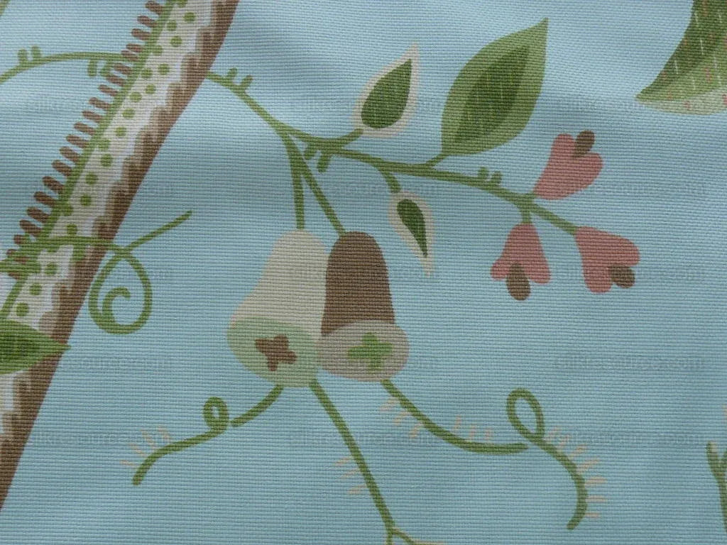 Scalamandre Aqua Kirkwood Squirrel Peacock Acorn Animals Cotton