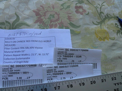 Scalamandre Old World Weavers Louis Xv Silk Lampas Ivory MSRP USD 730/Y