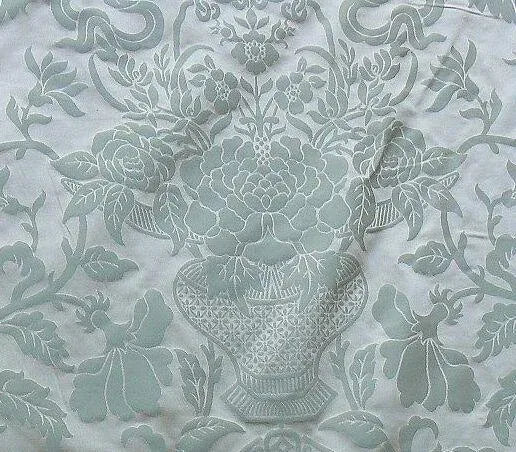 SCALAMANDRE NASHVILLE CELADON GREEN BEIGE SILK DAMASK MSRP$394/Y