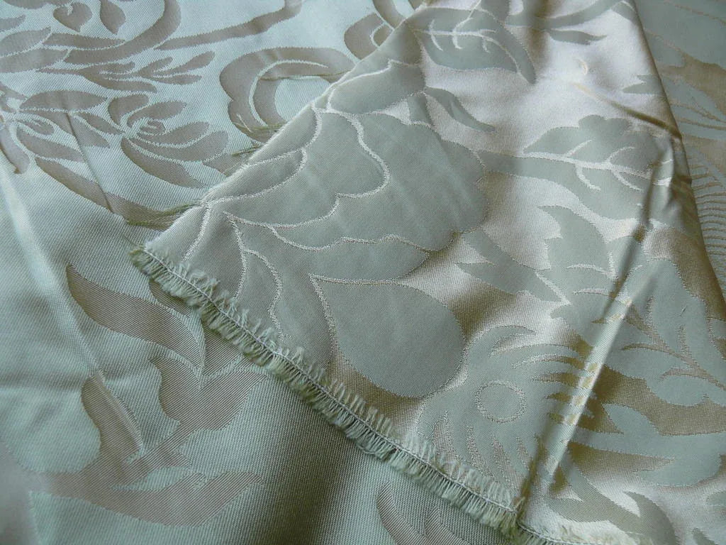 Scalamandre Nashville Celadon Green Beige 100% Silk Damask Chinoiserie Peony Flower Basket Circa 1830