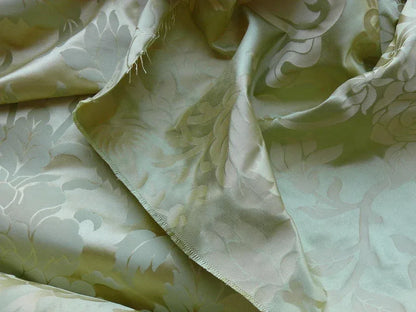 Scalamandre Nashville Celadon Green Beige 100% Silk Damask Chinoiserie Peony Flower Basket Circa 1830