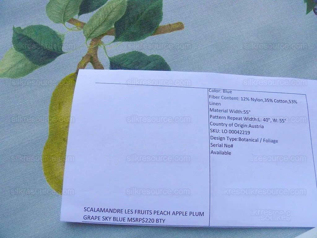 By Vertical Repeat 40 Inches Scalamandre Les Fruits Multi on Sky Blue Grape Strawberry Cherry Plum Pear Blue MSRP USD 220/Y