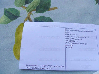 By Vertical Repeat 40 Inches Scalamandre Les Fruits Multi on Sky Blue Grape Strawberry Cherry Plum Pear Blue MSRP USD 220/Y