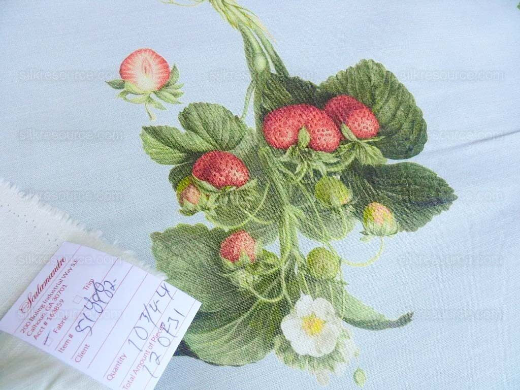 By Vertical Repeat 40 Inches Scalamandre Les Fruits Multi on Sky Blue Grape Strawberry Cherry Plum Pear Blue MSRP USD 220/Y