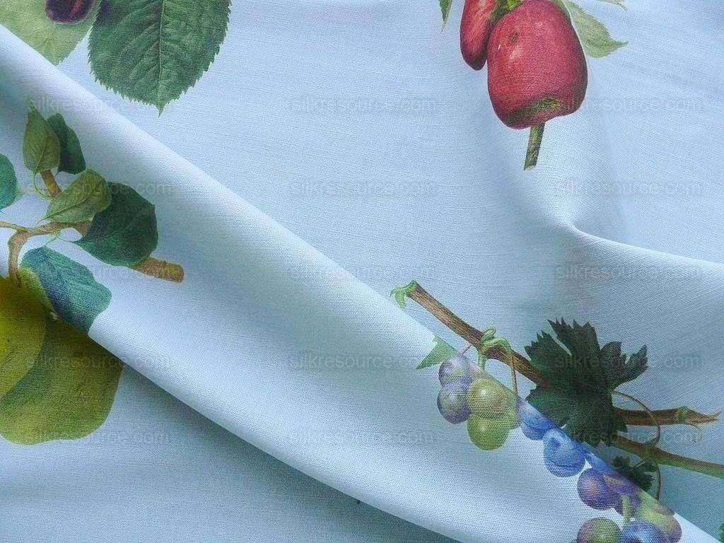 By Vertical Repeat 40 Inches Scalamandre Les Fruits Multi on Sky Blue Grape Strawberry Cherry Plum Pear Blue MSRP USD 220/Y