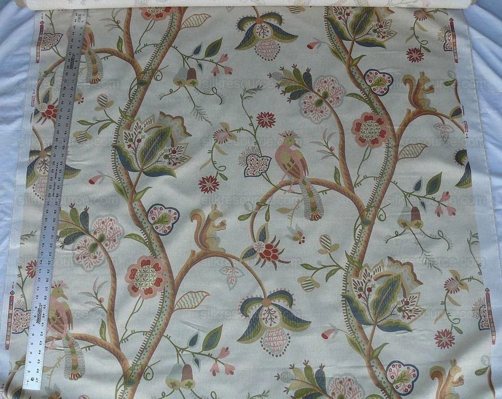 Scalamandre Tan Kirkwood Squirrel Peacock Acorn Animals Cotton Print